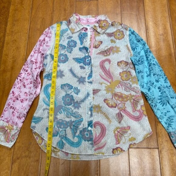 Cino Womens Patchwork Artsy Button Up Shirt Size XS Boho Hippie Festival Paisley - Picture 8 of 10